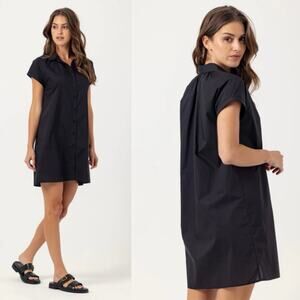 Anthropologie Maeve Cotton Poplin Shirt Dress Black XL Minimalist casual chic